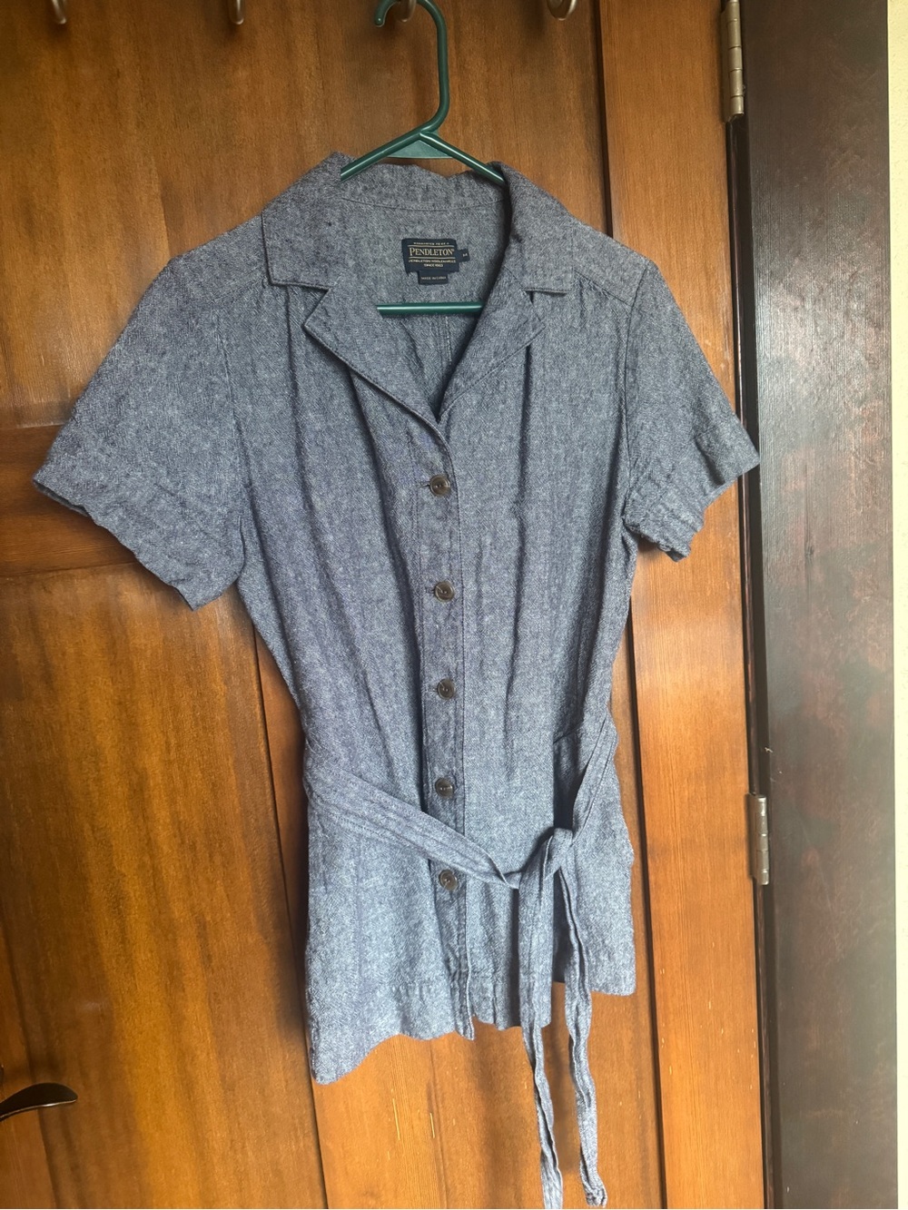 Pendleton Blue Short-Sleeve Button-Front Shirt with Waist Tie